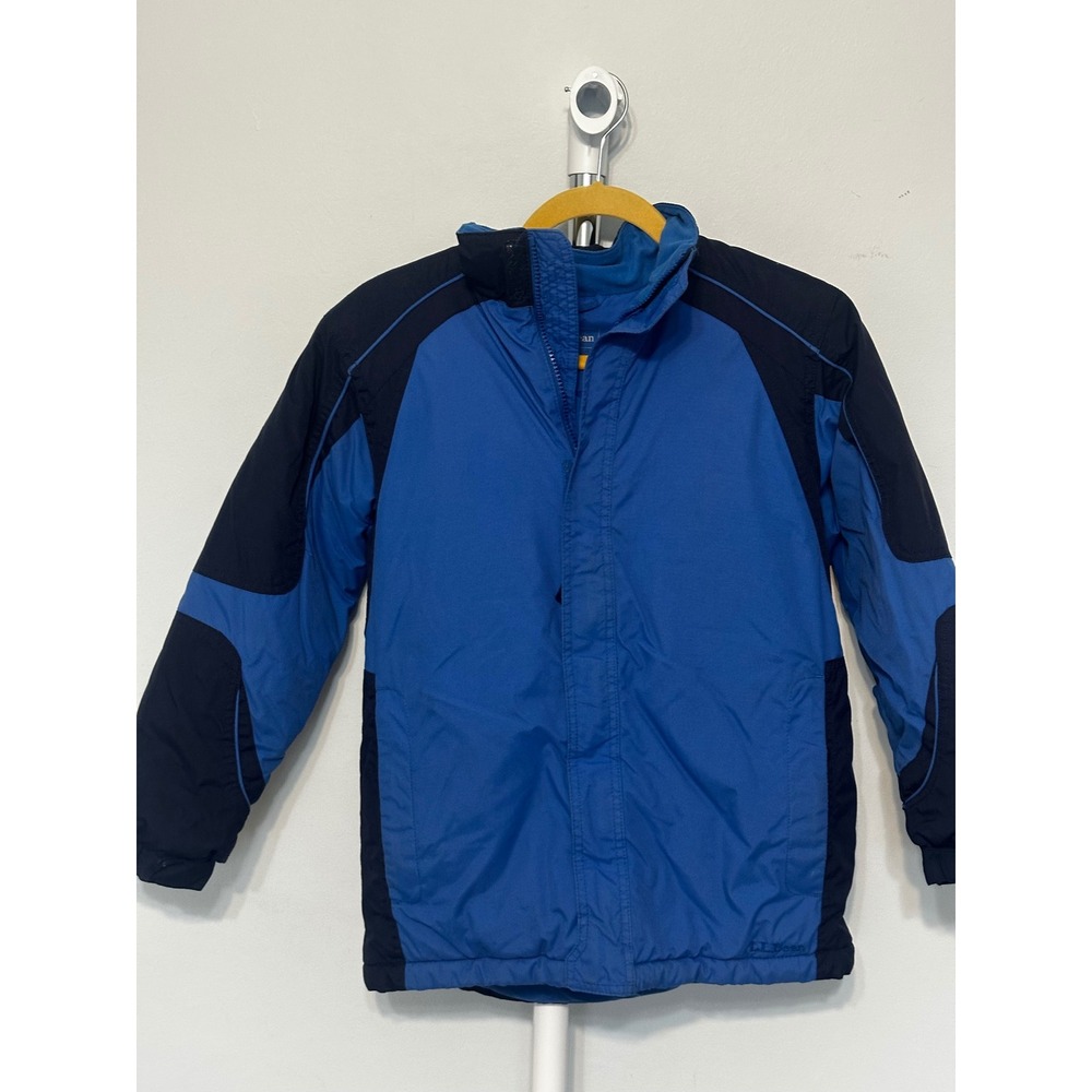 LL Bean Kids Blue Insulated Winter Jacket Hooded Coat Size M 10-12 OHML7